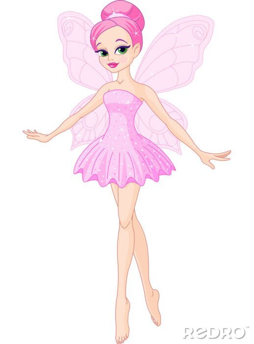 Fotobehang Roze fee met vlindervleugels