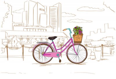 Fotobehang Roze fiets