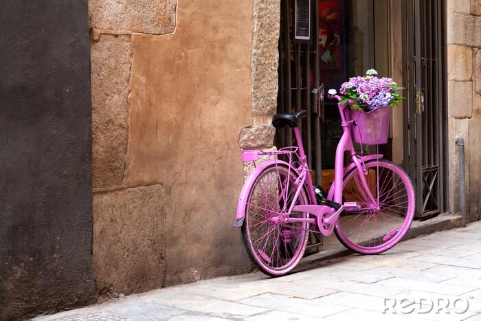 Fotobehang roze fiets