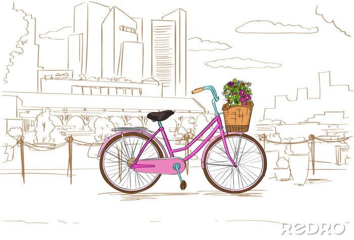 Fotobehang Roze fiets