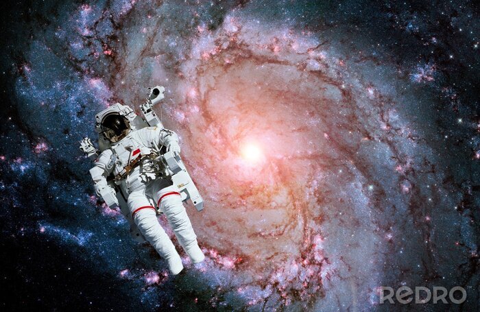 Fotobehang Roze galaxy met kosmonauten