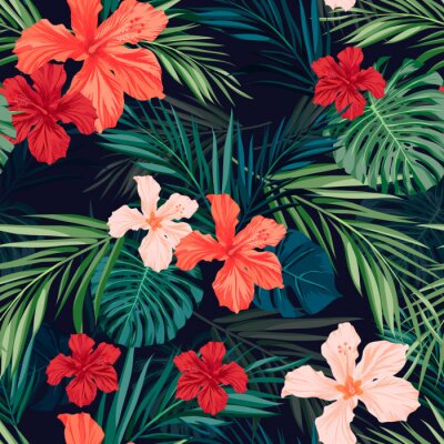 Fotobehang Roze jungle bloemen