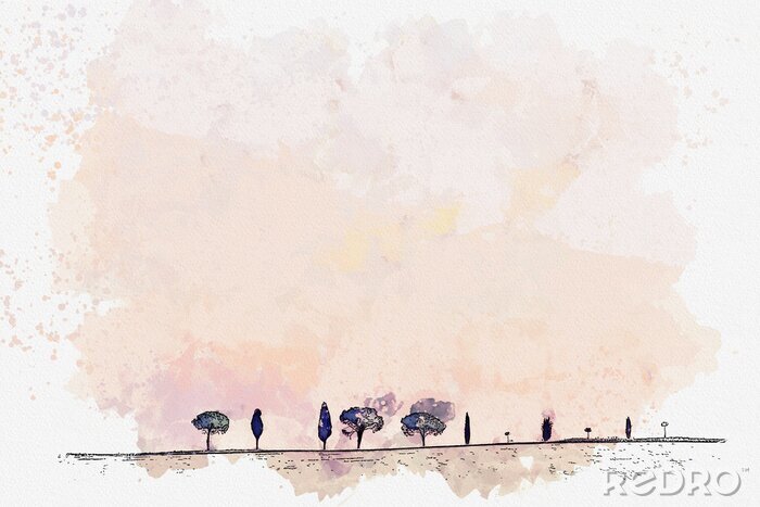 Fotobehang Roze landschap van Toscane