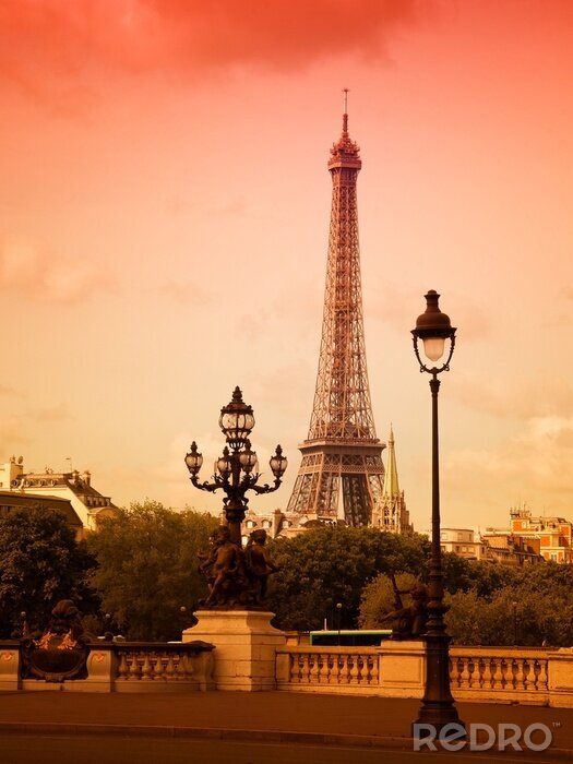 Fotobehang Roze lucht boven Parijs