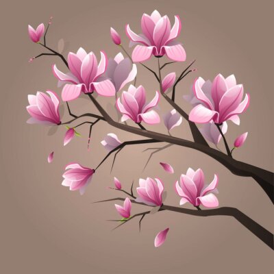 Fotobehang Roze magnoliabloemen