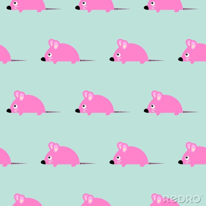 Fotobehang Roze muizen op een blauwe achtergrond