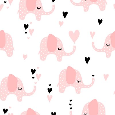 Fotobehang Roze olifanten en harten