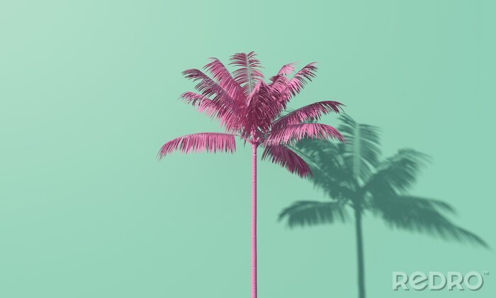 Fotobehang Roze palm op een groene achtergrond