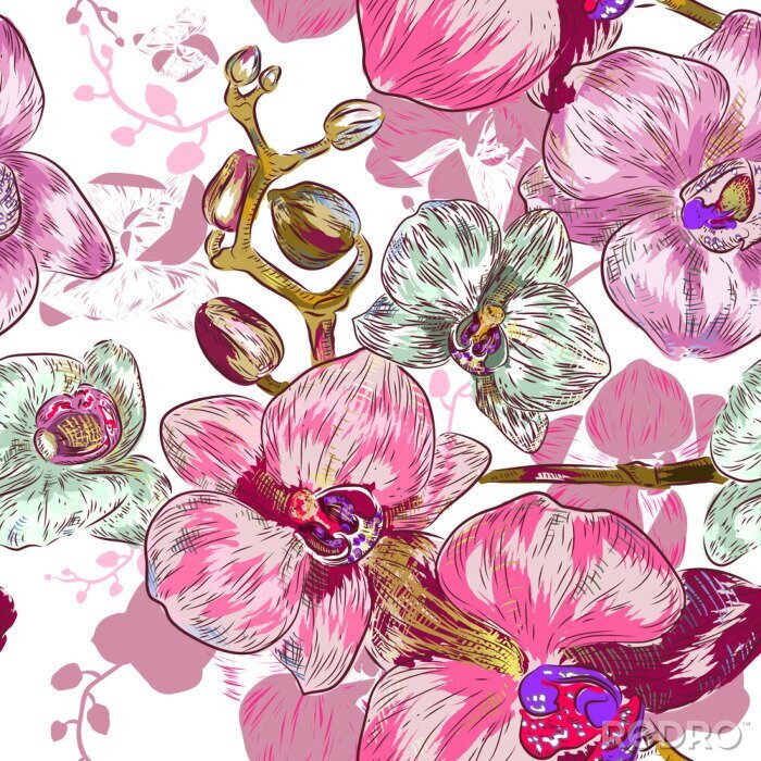 Fotobehang Roze patroon met orchideeën