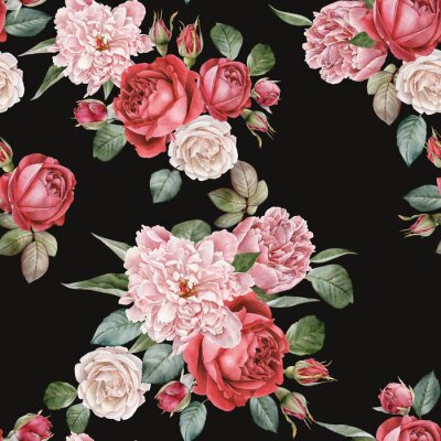 Roze pioenrozen en rozen zwarte achtergrond