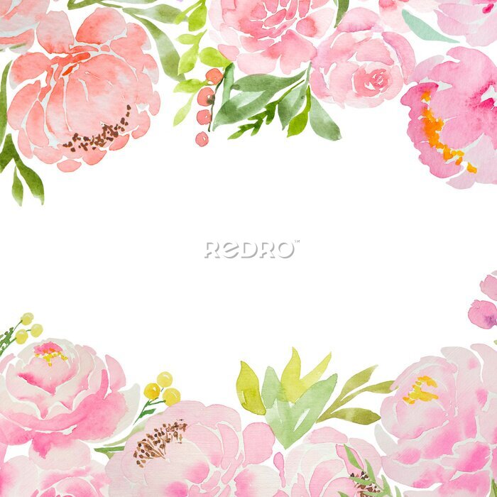 Fotobehang Roze rozen in een delicate aquarelcompositie