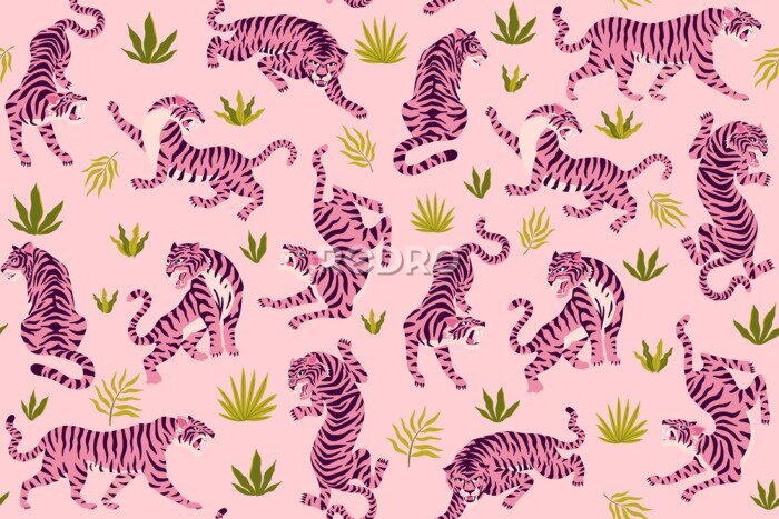 Fotobehang Roze tijgers