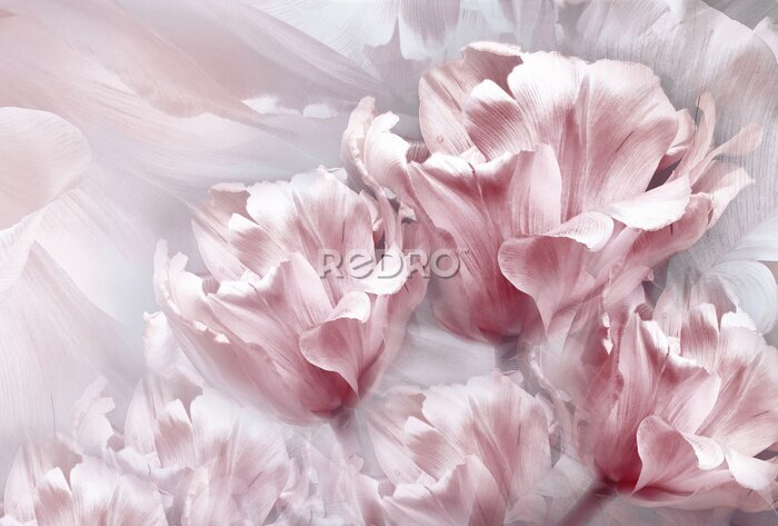 Fotobehang Roze tulpen op lichte achtergrond