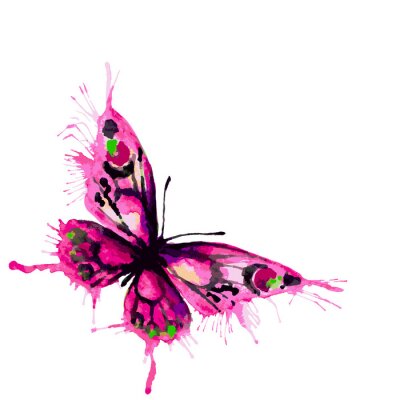 Fotobehang Roze vlinder geschilderd in aquarel
