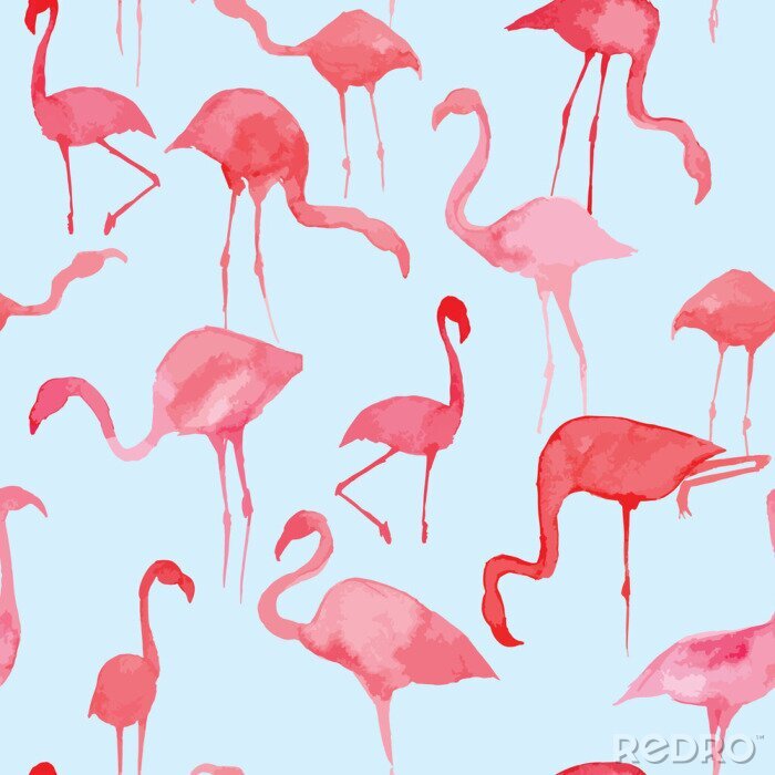 Fotobehang Roze vogels in aquarel