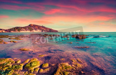 Fotobehang Roze zonsondergang in Sicilië