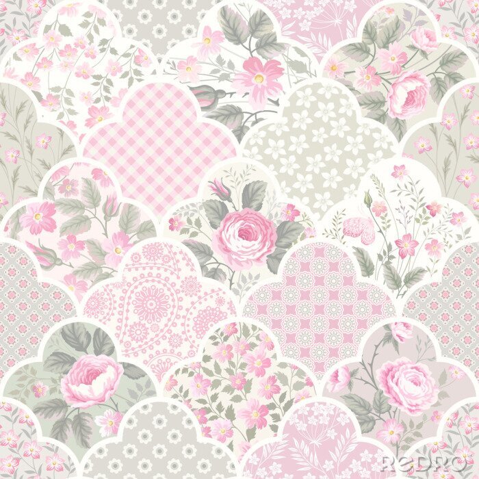 Fotobehang Rozen op kleurrijke grafische kantpatroon