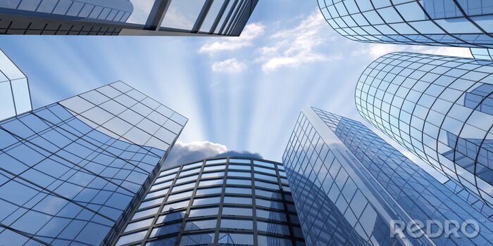 Fotobehang Ruimtelijk zicht op wolkenkrabbers