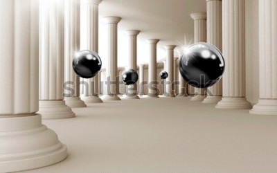 Fotobehang Ruimtelijke 3D bollen en kolommen