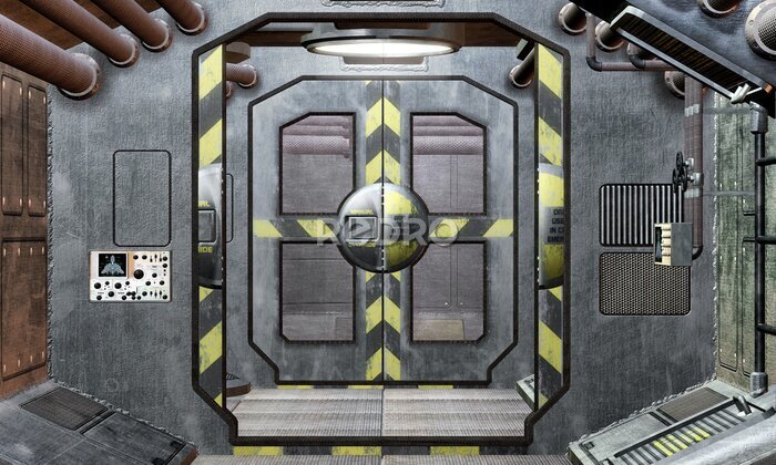 Fotobehang Ruimteschipinterieur met luik