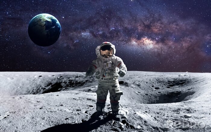 Fotobehang Ruimtethema en astronaut op onbekende planeet