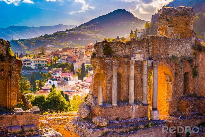 Fotobehang Ruïnes van een theater op Sicilië