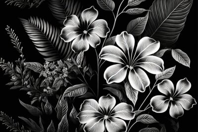 Fotobehang Samenstelling van zwart-witte bloemen