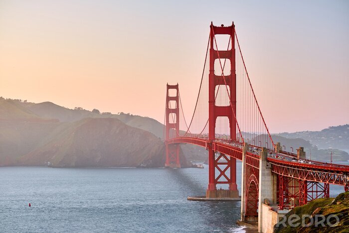 Fotobehang San Francisco en de Golden Gate bij zonsondergang