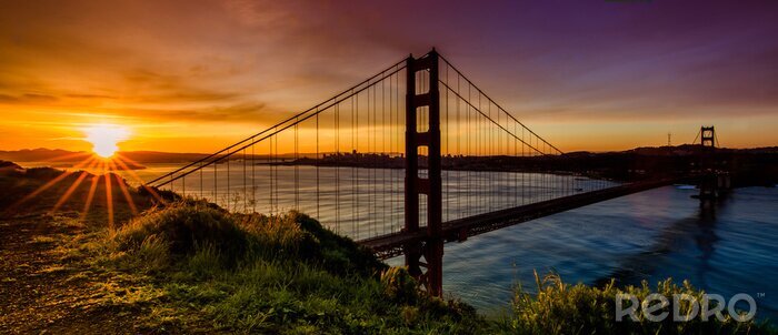 Fotobehang San Francisco Golden Gate Bridge en de zon