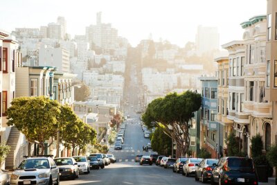 Fotobehang San Francisco Street bij zonsondergang