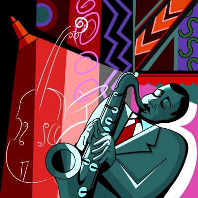 saxofonist op een kleurrijke achtergrond