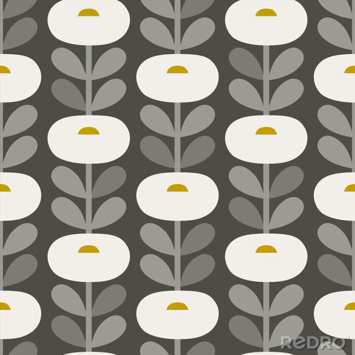 Fotobehang Scandinavian style daisies gray vector seamless pattern.