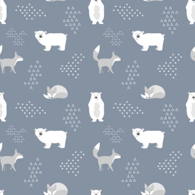 Scandinavisch naadloos patroon. Beren en vos. Vector illustratie.