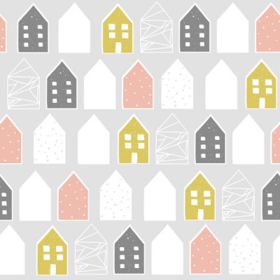Fotobehang Scandinavisch patroon met huizen