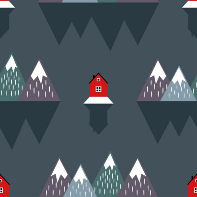 Scandinavische bergen en rode huizen