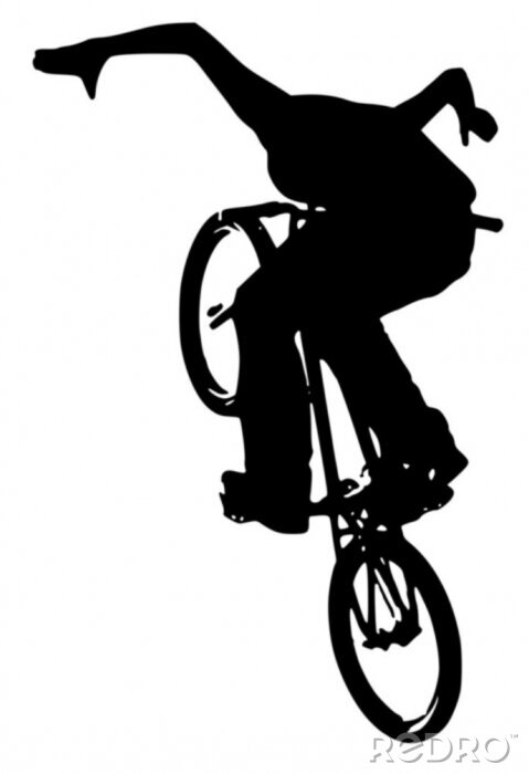 Fotobehang Schaduw van een fietser op witte achtergrond