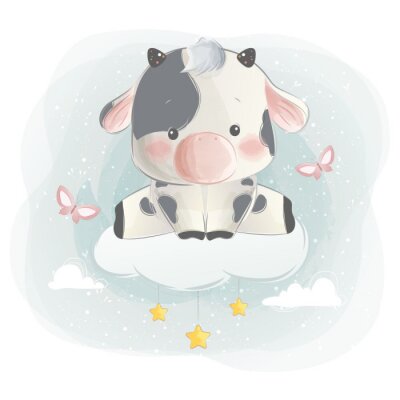 Schattige koe zittend op een wolk