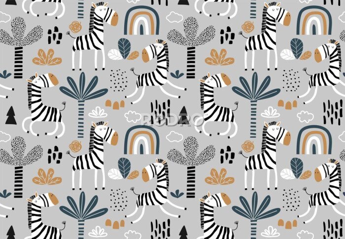 Fotobehang Schattige zebra's in Scandinavische stijl