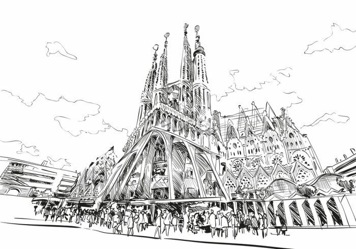 Fotobehang Schets van de Sagrada Familia-tempel in Spanje
