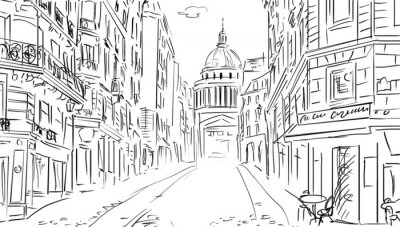 Schets van een straatje in Parijs