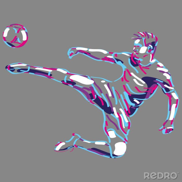 Fotobehang Schets van een voetbalspeler met de bal