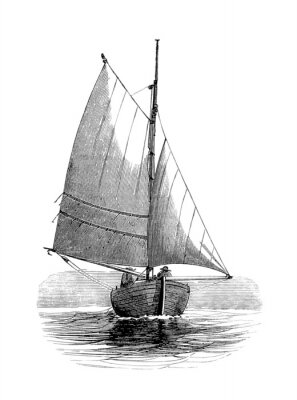 Fotobehang Schets van een zeilboot met gehesen zeilen