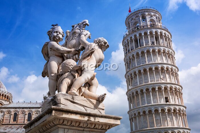 Fotobehang Scheve Toren van Pisa als toeristische attractie in Toscane