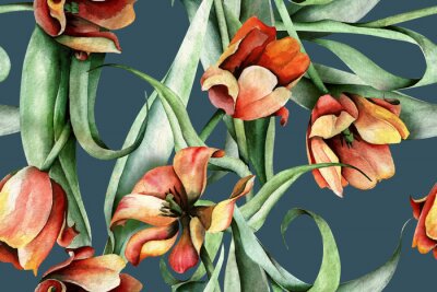 Fotobehang Schilderachtige aquarel tulpen