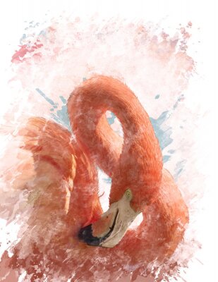 Fotobehang Schilderachtige illustratie van een roze vogel