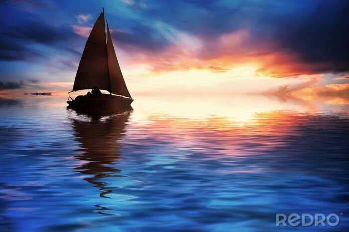 Fotobehang Schip op zee voor zonsondergang