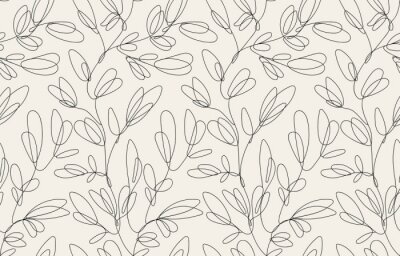 Fotobehang Seamless floral pattern with one line flowers. Vector hand drawn illustration.