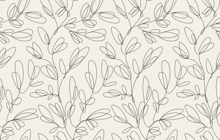 Fotobehang Seamless floral pattern with one line flowers. Vector hand drawn illustration.