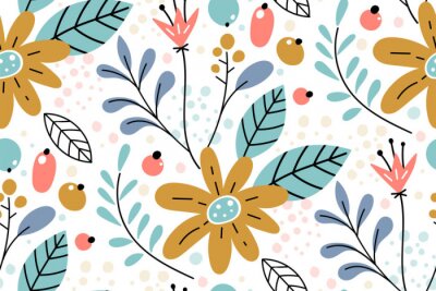 Seamless pattern with creative decorative flowers in scandinavian style.