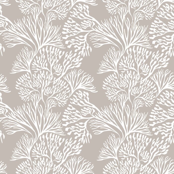 Fotobehang Seamless pattern with marine plants. Corals and algae. Watercolor pattern. Suitable for textile design, paper, wedding decor.